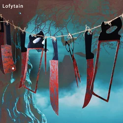 Lofytain 12pcs/lot Halloween Plastic Blood Knife Tools Sets Horror Spooky Haunted House Hanging Knife Garland Banner