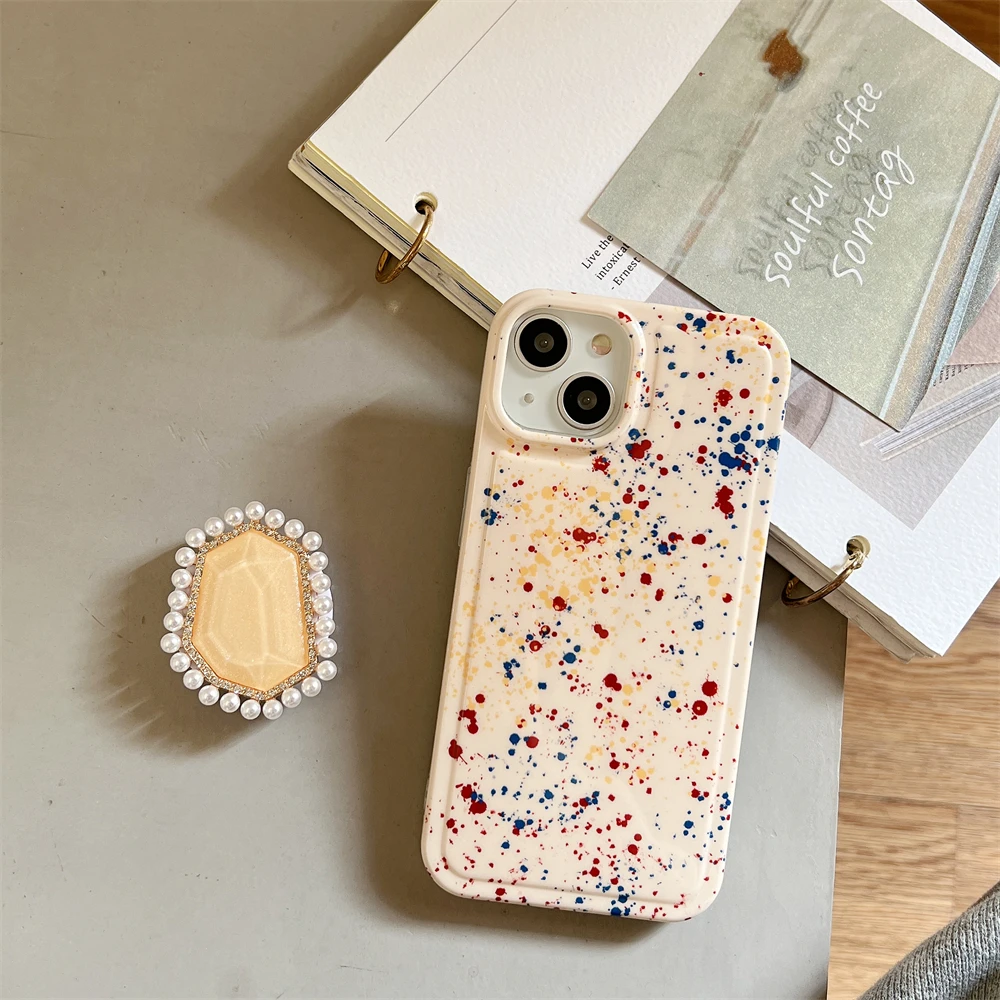 Ins Cute Colorful Dots Case for iPhone 14 13 Pro Max 12 11 Pro Plus Soft Silicone Thin Shockproof Gemstone Bracket Cover