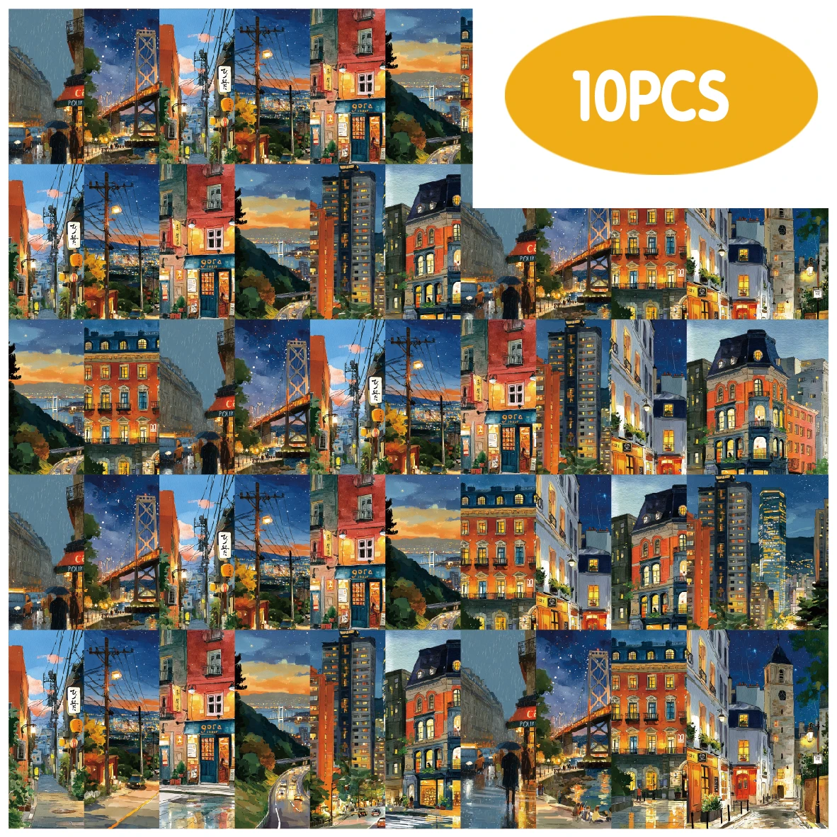 Etori Life Neon Night 10Pcs Neon Street Scene Collage Stickers for a Relaxing Atmosphere, Suitable for Decorating Notebooks, Phone Stickers, Luggage, Scrapbooking Supplies, DIY Crafts, Student Gift Bags, Card Making, Room Decoration, Vintage Parties, School Supplies, Back-To-School Season, Gifts for Friends