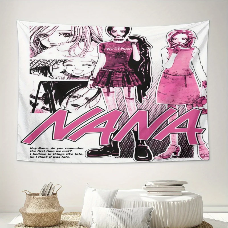 VIKAMA Nana Pink And Black Collage Wandteppich im nostalgischen Punk-Stil der 90er Jahre, Wandbehang für Schlafzimmer, Otaku-Ecke und gemütlichen Arbeitsbereich