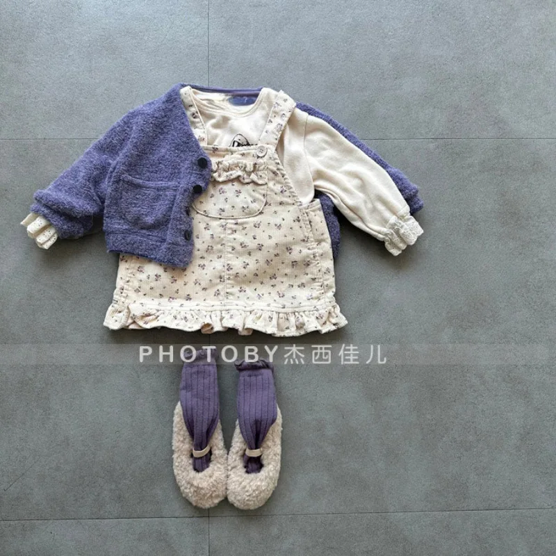 2025 خريف جديد بنات فستان بحزام الأزهار الأطفال أكمام فستان كاجوال طفلة سروال قصير سترة فستان أطفال فستان الأميرة