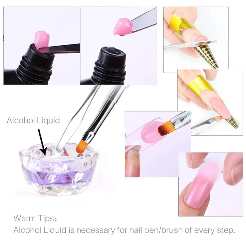 Poly Gel Brush Pen Dual Ended 2 IN 1 Ontwerp Nagelborstel en Spatel Roestvrijstalen Gel Nagelborstel voor Nagels Verlenggel