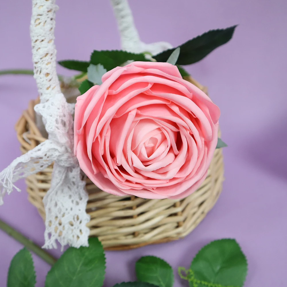 Artificial Single Round Rose High-quality Silk Flower Living Room Display Vases Decoration Window Show Arrangement Accessories