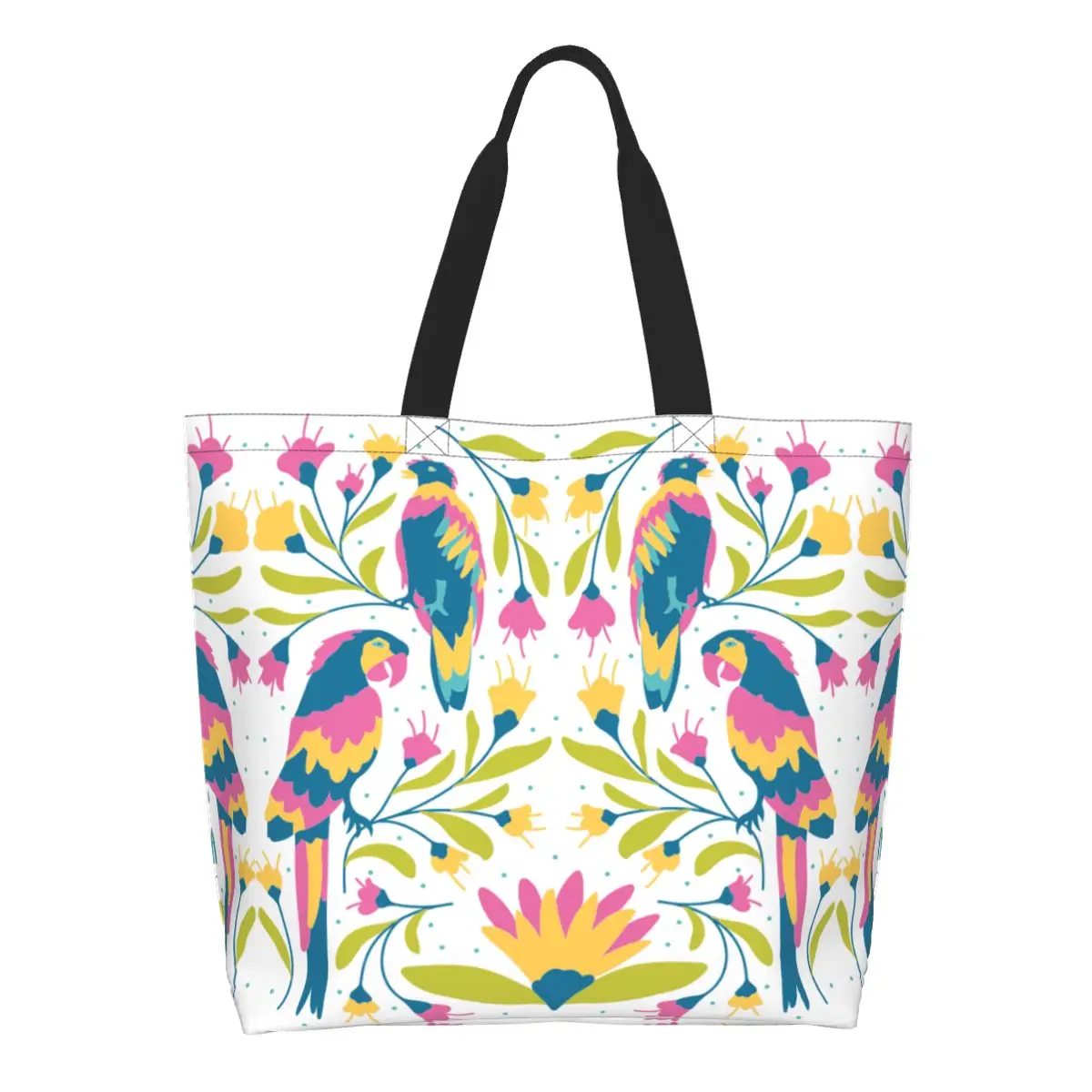 

Многоразовые мексиканские цветы, птицы, отоми, вышивка, сумка для покупок, парусиновая сумка через плечо, моющиеся сумки для покупок продуктов