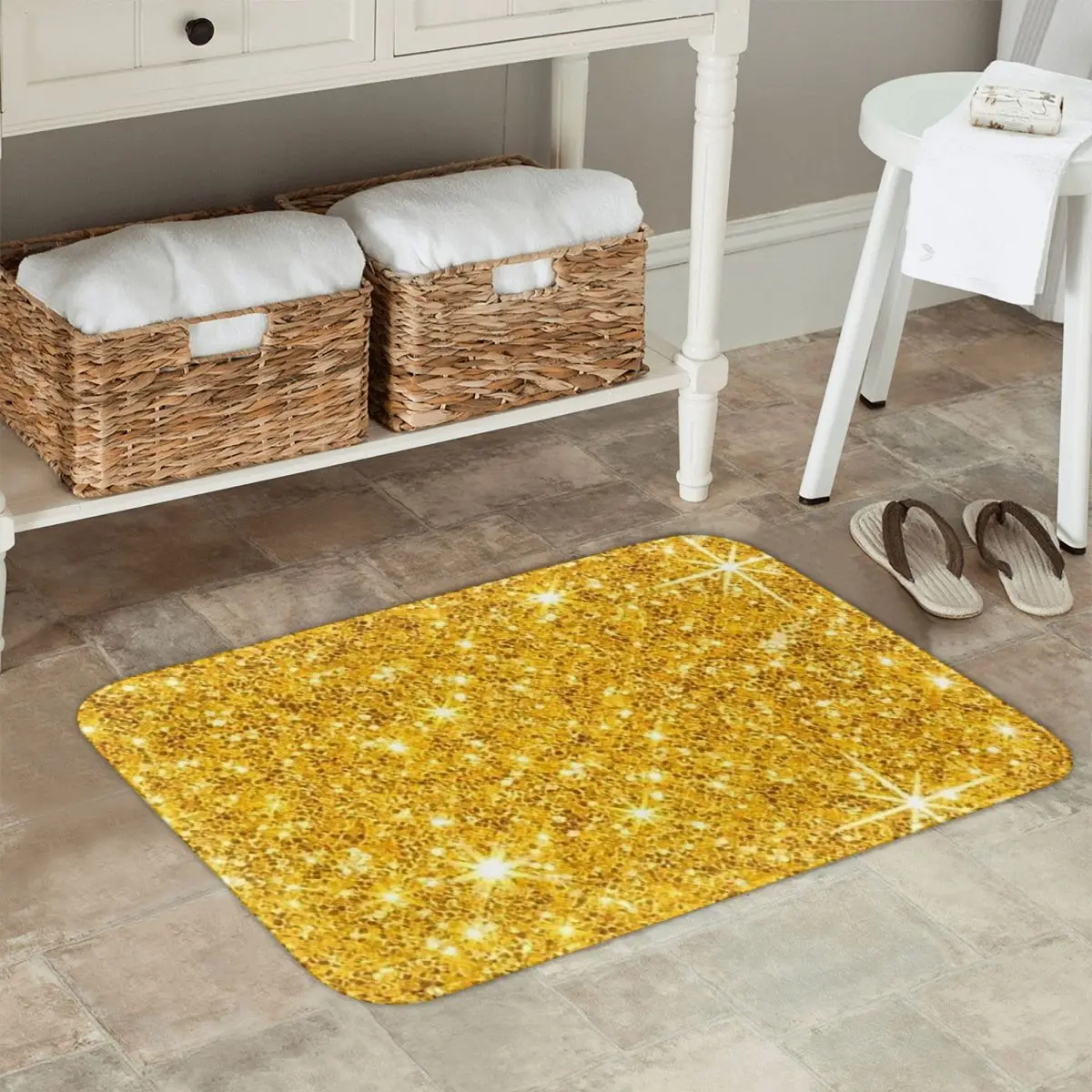 

Блестящий золотой противоскользящий коврик для двери, напольный коврик, впитывающий коврик, ковер для кухни, входа, дома, балкона, коврики для ног
