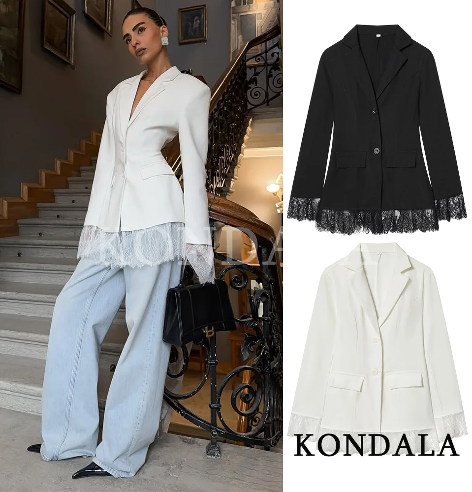 

KONDALA модный элегантный кружевной блейзер с манжетами женский уличный ужин шикарный тонкий костюм 2026 весна-лето свидание праздничный блейзер для вечеринок