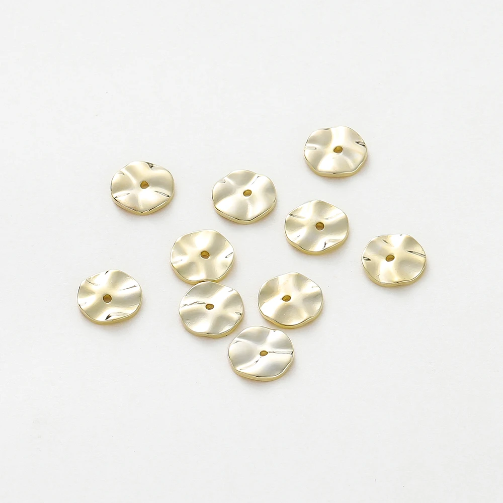 30pcs/lot 14K 18K Gold Plated 4 6 8mm Flat Round Metal Spacer Beads Wave Necklace Beads For Earing Bracelet Jewelry Components