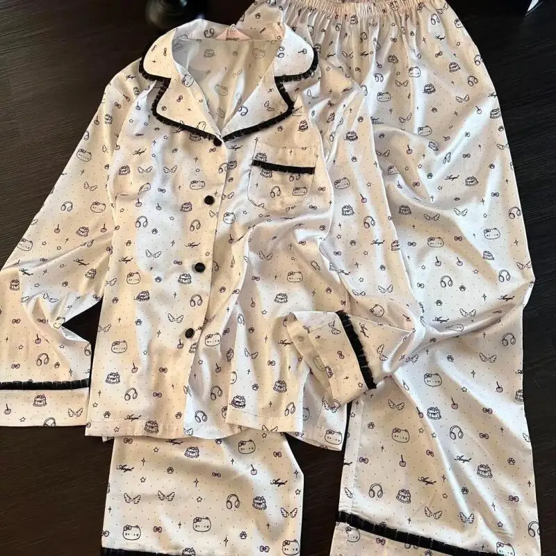 

Студенческие пижамы Sanrios, кавайные брюки Hello Kittys, домашняя одежда, повседневная удобная модная милая простая свободная креативная мягкая одежда с принтом