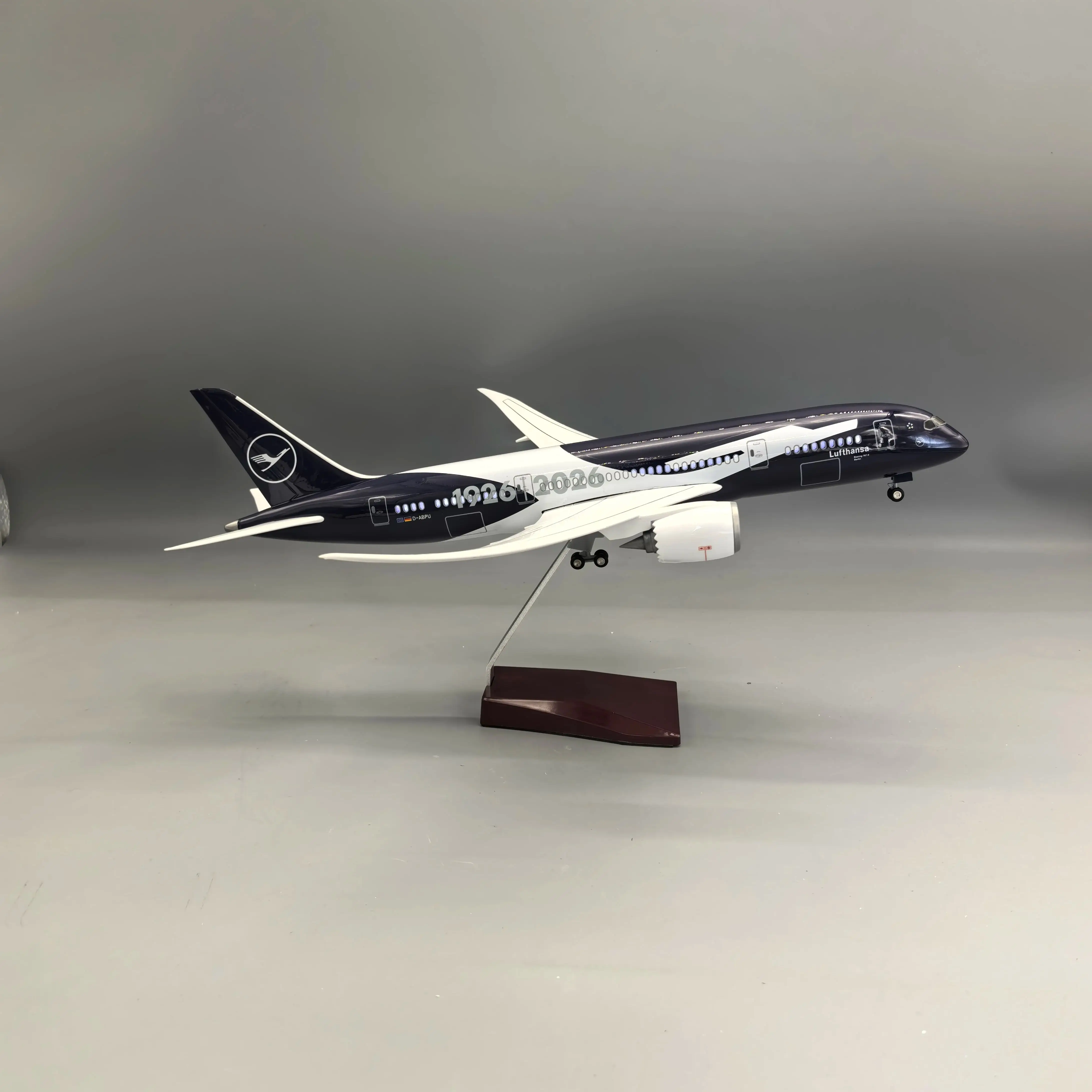 

NEW 43CM Lufthansa plane model B787 miniature airplane 100 Years Collectible Scale Aircraft toy Resin With Wheels Voice Control