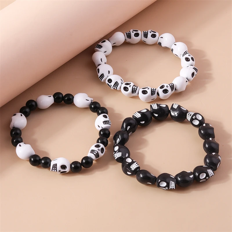 Mode Schädel Kopf Perlen Armbänder für Frauen Einstellbare Elastische Armband Mädchen Party Urlaub Schmuck Dekoration – Detail 5