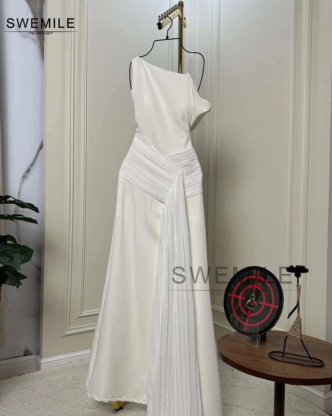 SWEMILE A-Line One-Shoulder Evening Dress Sleeveless Floor-Length Wedding Party Dress Vestidos Para Eventos Especiales Dresses