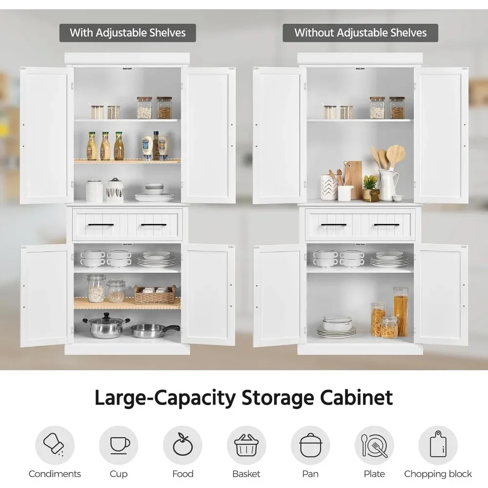 XMSJ Living Room Cabinets with Drawer, Freestanding Pantry Cupboard with Doors and 2 Adjustable Shelves,  Living Room Cabinets