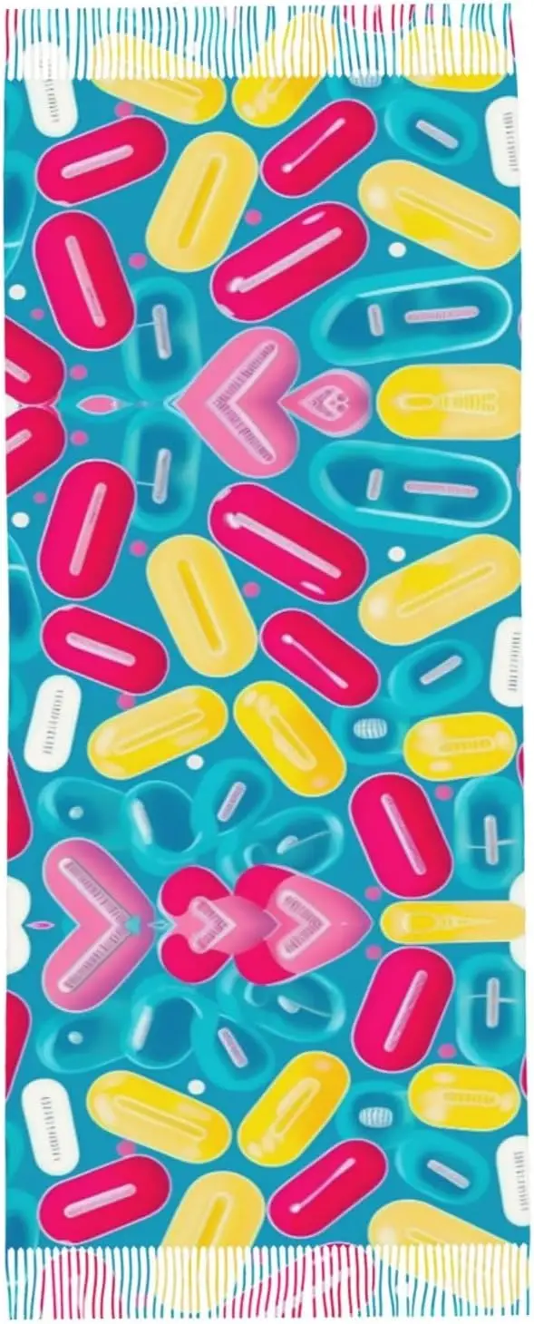 Uroczy szal z frędzlami z nadrukiem pielęgniarki, poziomy szal z frędzlami imitujący kaszmir, ciepły i modny na jesień i zimę, idealny na zimę.