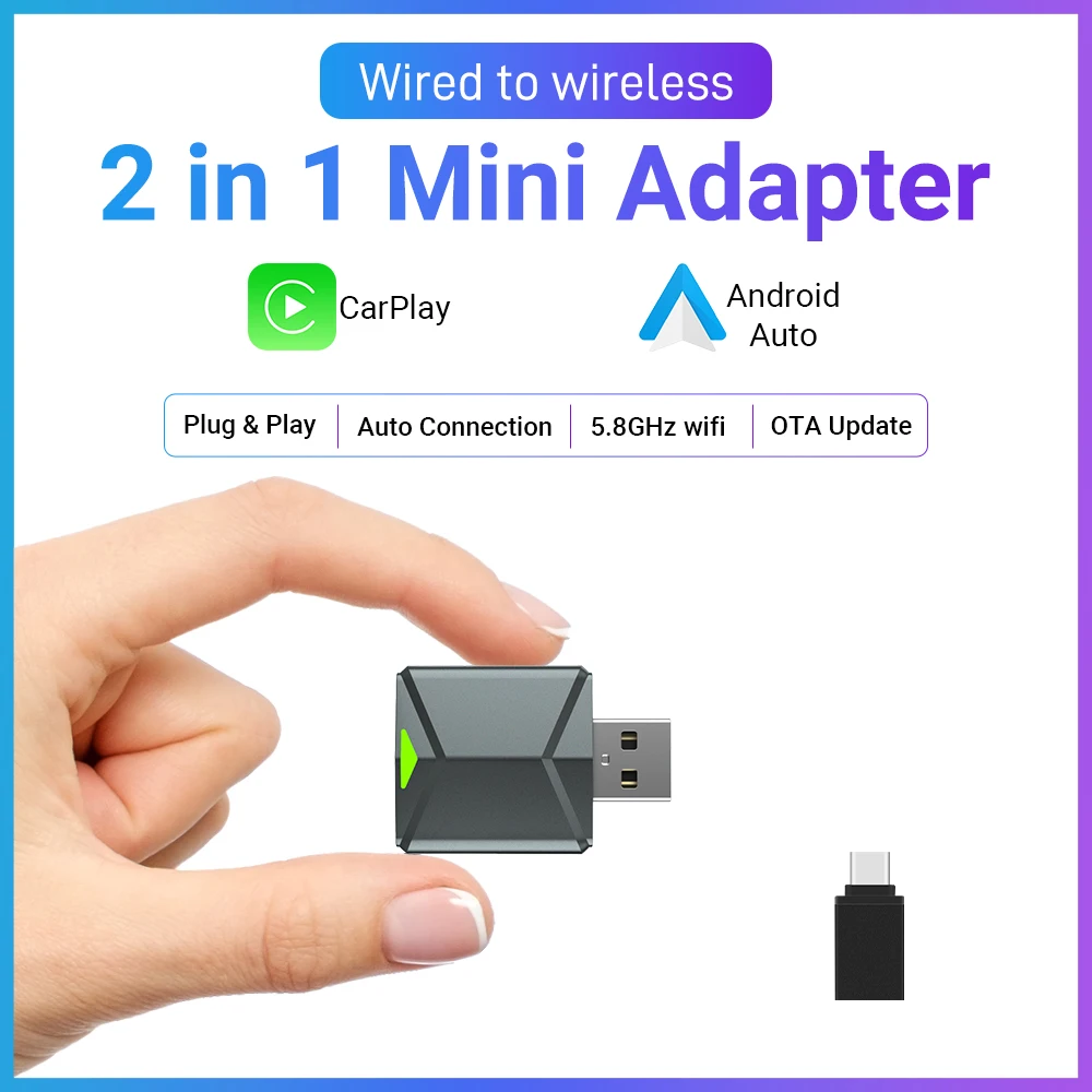 XUDA 2025 Wireless 2IN1 CarPlay Android Auto Wireless Supermini Box Adapter Plug And Play Dongle Bluetooth WiFi Fast Connect