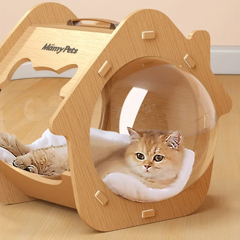 Four Seasons Universal Cat Bed Cat's House Capsule Suitable for 10kg Cats, Multi-functional Transparent Scratch Board Dog Cage