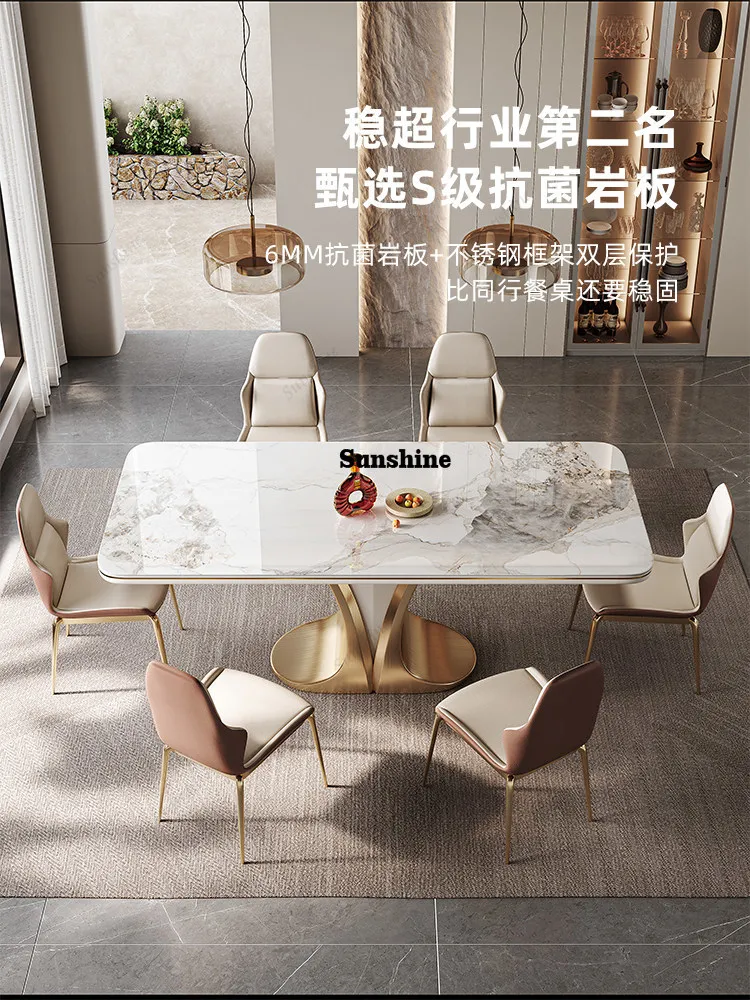 Slate dining table and chairs, light luxury and high-end small apartment, modern and simple home, with induction cooker