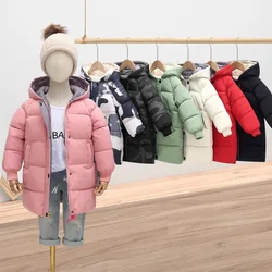 New Children's Down Cotton Jacket Boys Mid-Length Solid Color Warm Jacket Winter Girls Thickened Casual Fashion Clothes 2-10Y