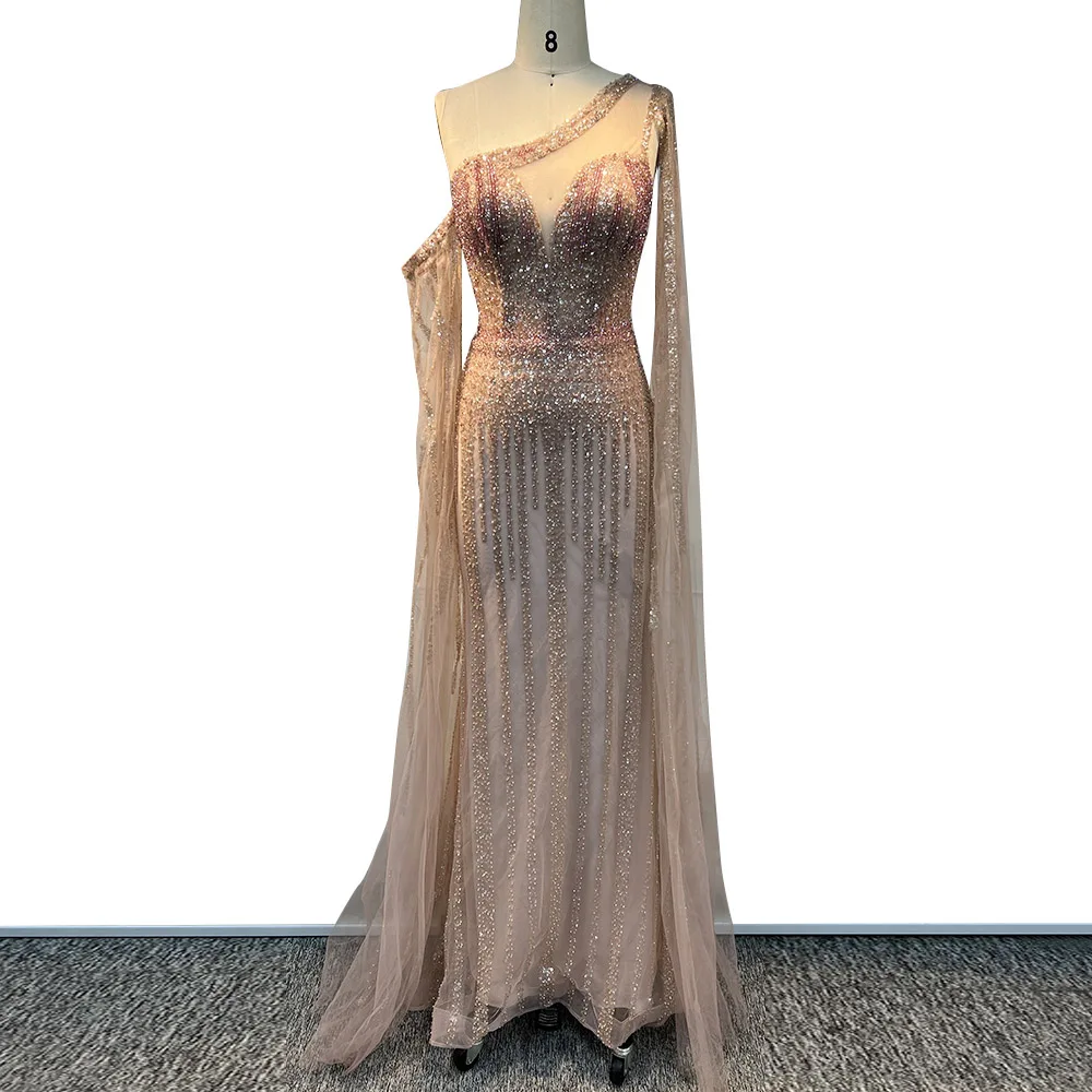 Alinovia-vestido de noche de sirena árabe para mujer, traje de lujo de un hombro con cuentas de cristal, largo, Formal, para fiesta de graduación y boda, 2023