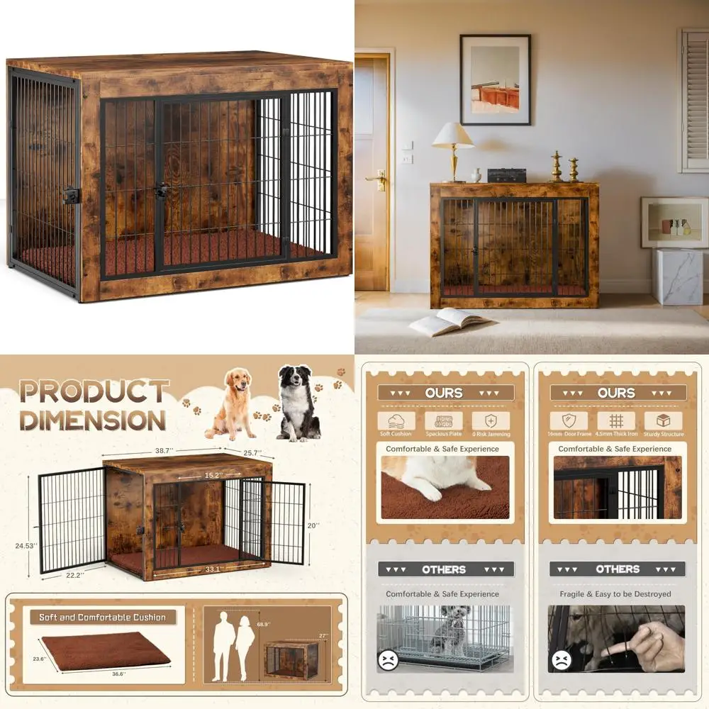 

Домик для домашних животных с подушкой и двойными дверями — домашний питомник для собак, боковой столик, подходит для маленьких и больших собак