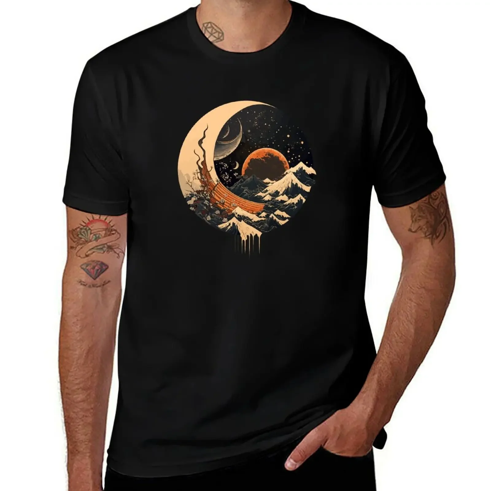 Kanagawa Moon Wave Night T-Shirt oversized quick-drying animal prinfor boys shirts graphic mens fashion