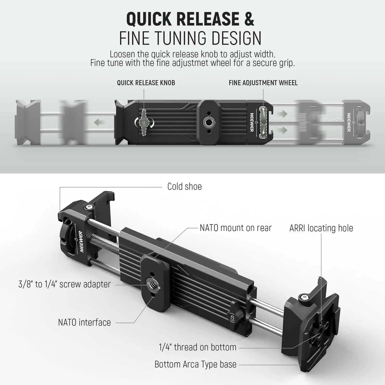NEEWER 태블릿 메탈 홀더 아이패드 삼각대 마운트 어댑터 콜드 슈 아르카 타입 베이스 NATO 인터페이스 아이패드 미니 에어 프로용