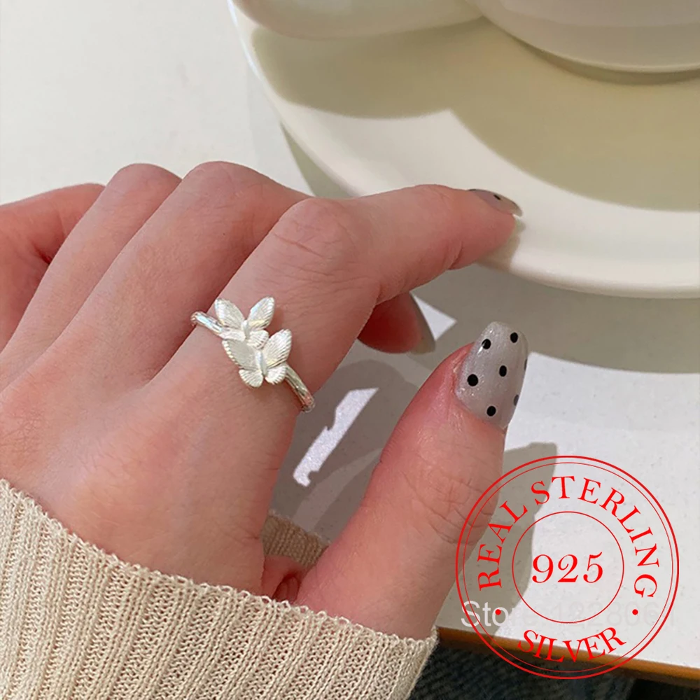 

Ювелирные изделия из стерлингового серебра 925, милые кольца на палец с двойной бабочкой для женщин, ювелирные изделия для свадебной вечеринки для девочек, подарок другу