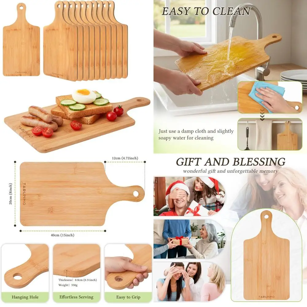 

Set of 12 Bamboo Cutting Boards, 15.8x7.9 with Handle, Kitchen and Serving Boards for Bread, Cheese, and Charcuterie
