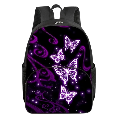 Mochila informal de viaje con bolsillo frontal Circular de mariposa púrpura para niños/niñas, los mejores regalos, bolso escolar de dibujos animados en 3D para niños