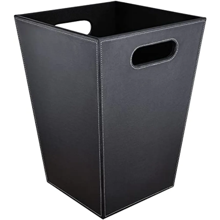 

Мусорное ведро из искусственной кожи для спальни, 16 л/4,2 галлона, офисная корзина для мусора с ручками для установки рядом с столом, черное, для ванной комнаты