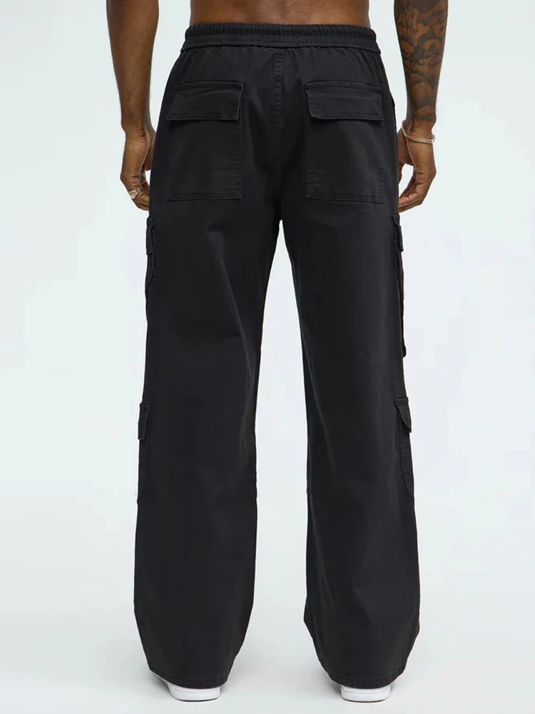 Men's Multi-Pocket Overalls Long Pants Casual Elastic Waist Zipper Niche Loose Summer Straight-leg Basic American Style Trousers