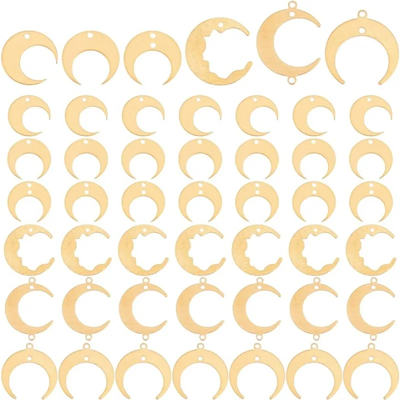 72Pcs 6 Style Moon Connector Charms Brass Jewelry Links Crescent Moon Dangle Connectors Blank Tag Pendants for DIY Necklace