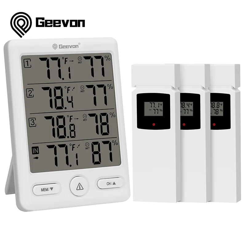 Geevon-higrômetro Digital sem Fio para Interior e Exterior Termômetro com Sensores Remotos 200ft Range 60m Range