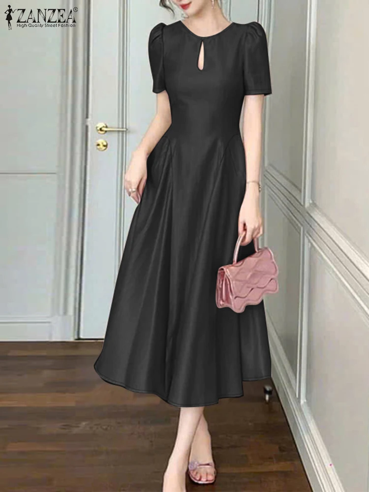 Elegant ผู้หญิงทํางาน OL ชุด 2025 ZANZEA ฤดูร้อนชุดสายสั้นพัฟแขนซาติน Sundress เอว Glossy Vestido Robe