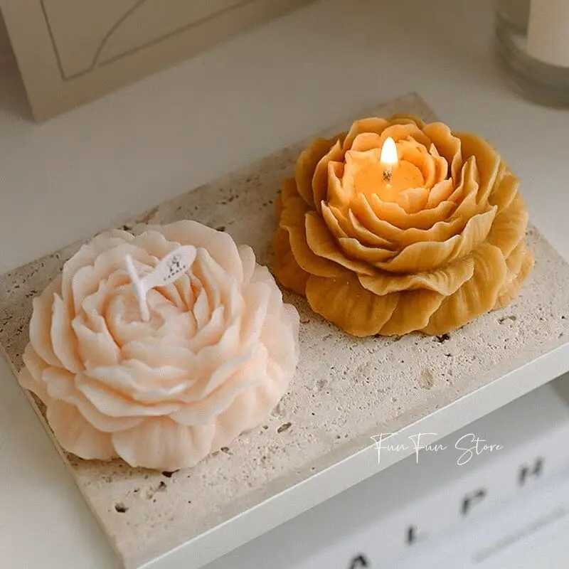 Large Peony Flower Silicone Candle Mold Diy Handmade 3D Rose Candle Soap Plaster Resin Cake Baking Tool Home Decoration Gift