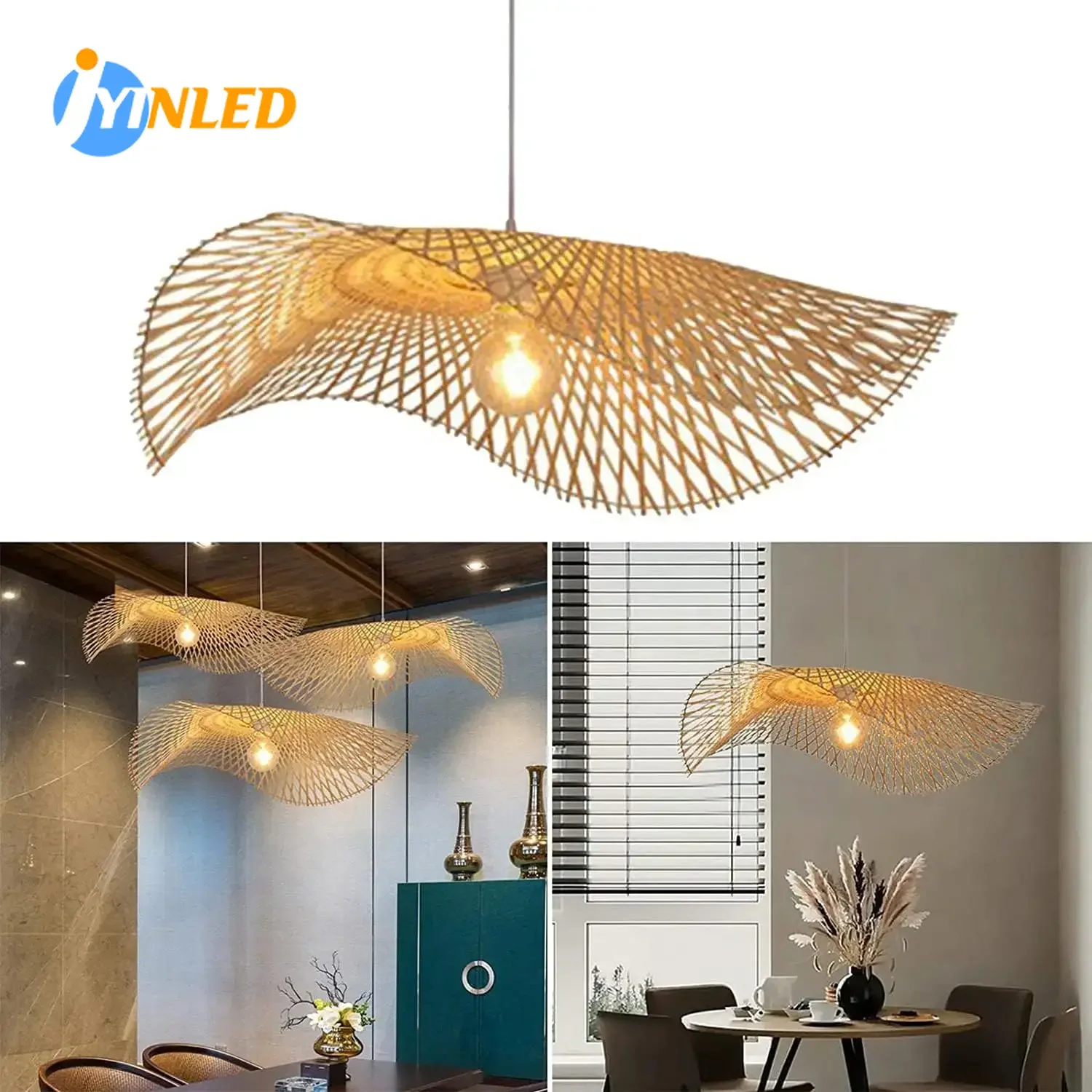 

Kitchen Living Room E27 Rattan Lamp Fixtures Rustic Rattan Pendant Light Bamboo Lampshade Retro Hand Woven Bamboo Pendant Lights