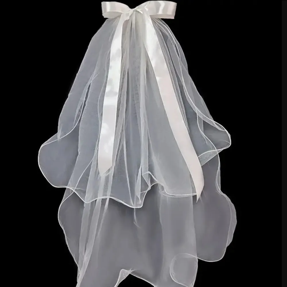 

Real Image Bridal Prom Veils With Bow Vestido De Noiva Longo Wedding Veil Ivory White Veil With Free Comb