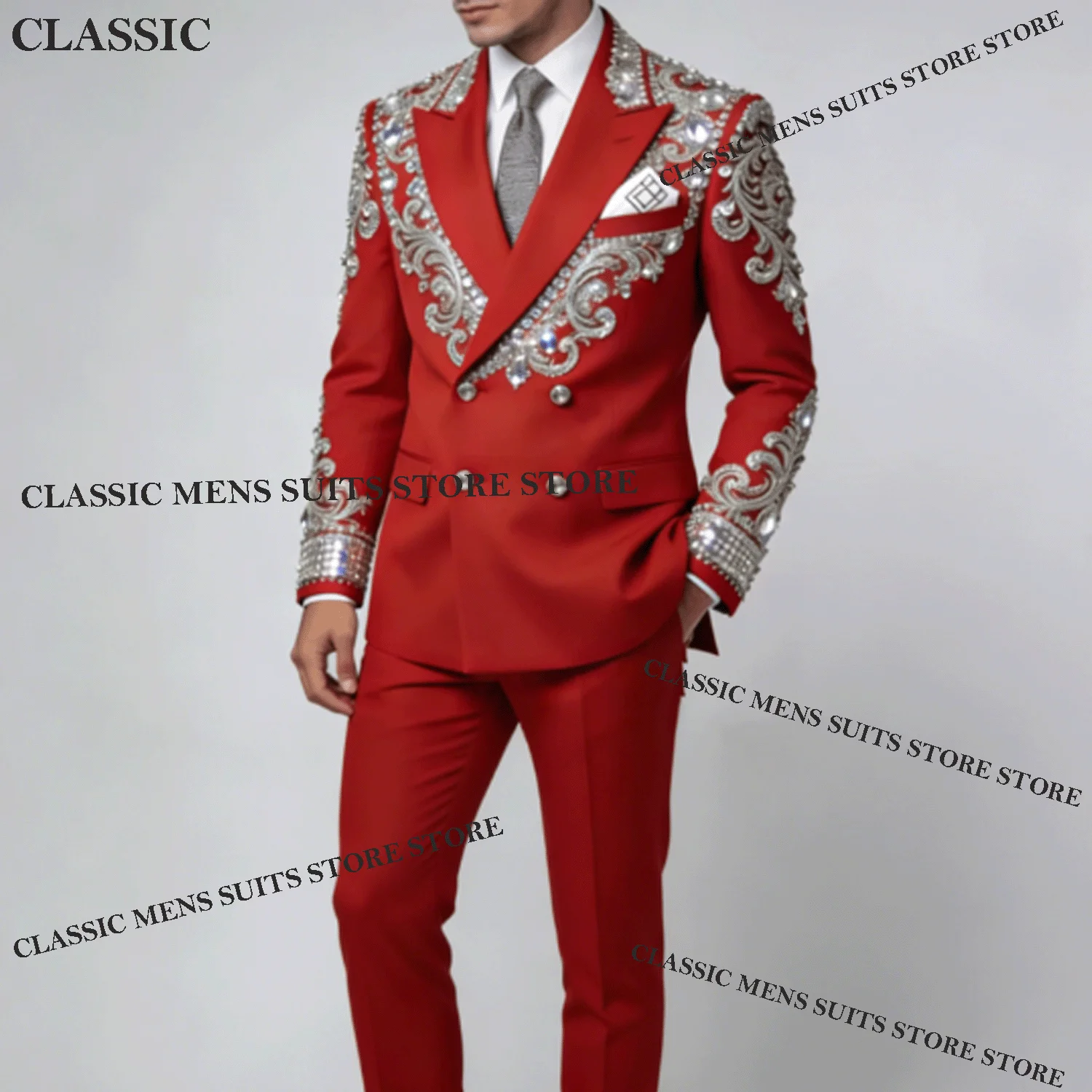 

Мужские костюмы с блестящими стразами и пайетками, индивидуальная вышивка бисером и кристаллами, вечерние смокинги, приталенные, комплекты из 2 предметов, для жениха, мужские пиджаки