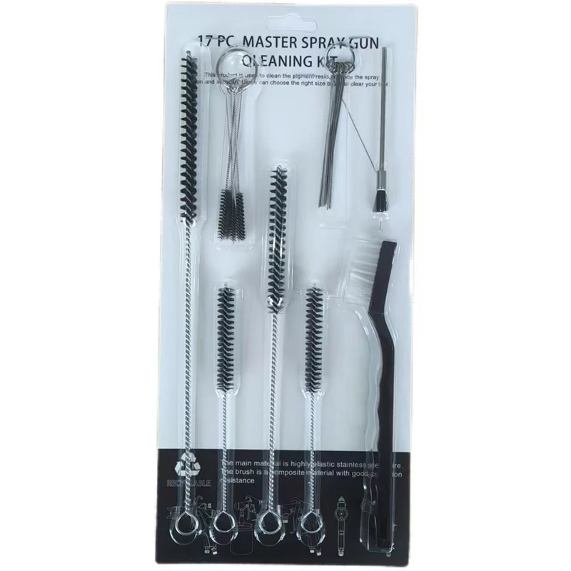WENXING 17Pcs Airbrush Spray Guns Nozzle Cleaning Repair Tool Kit Needle & Brush Set Spray Guns Clean Accessories