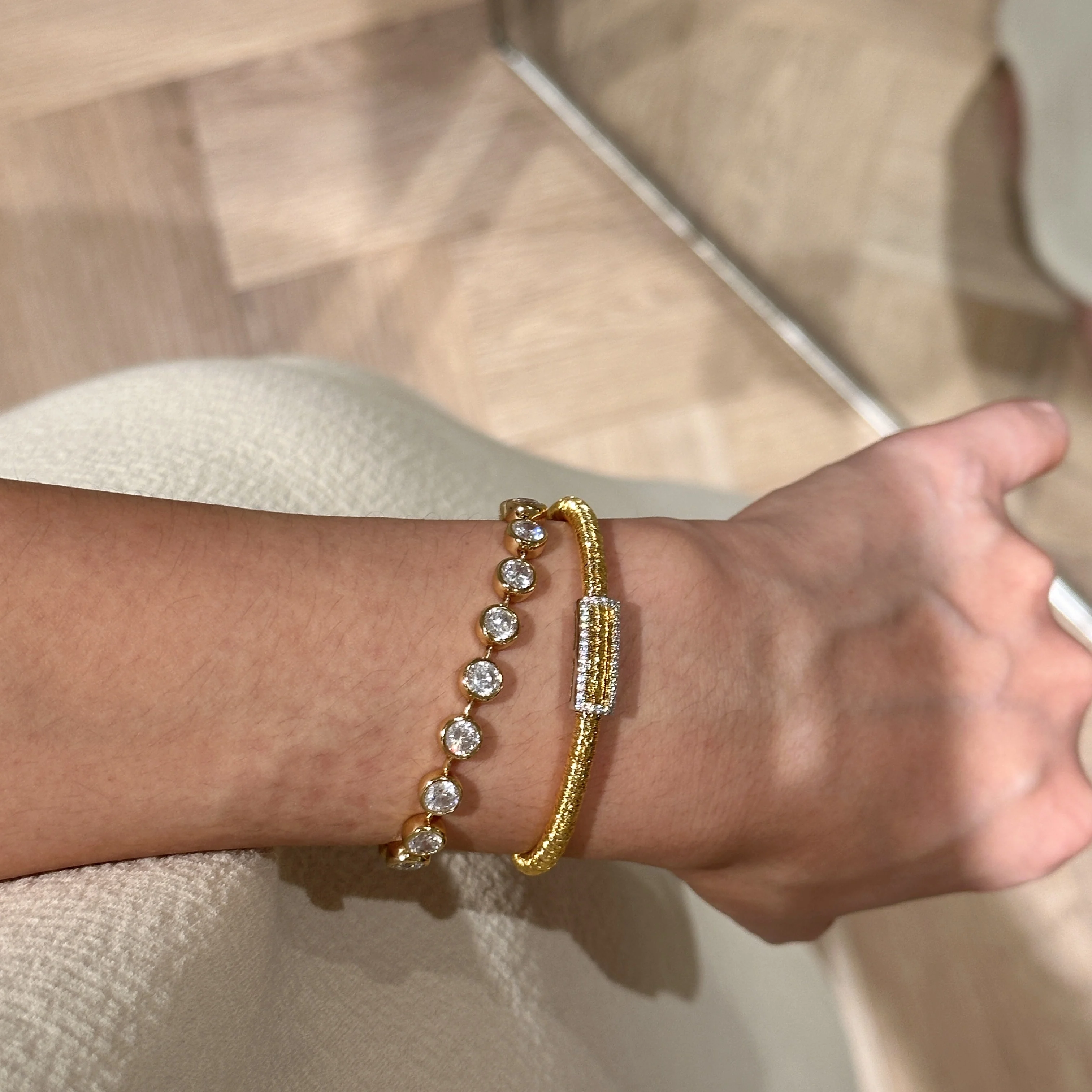 

925 Silver Gold-Plated K Gold Style Italian Gold String Bracelet Bangle