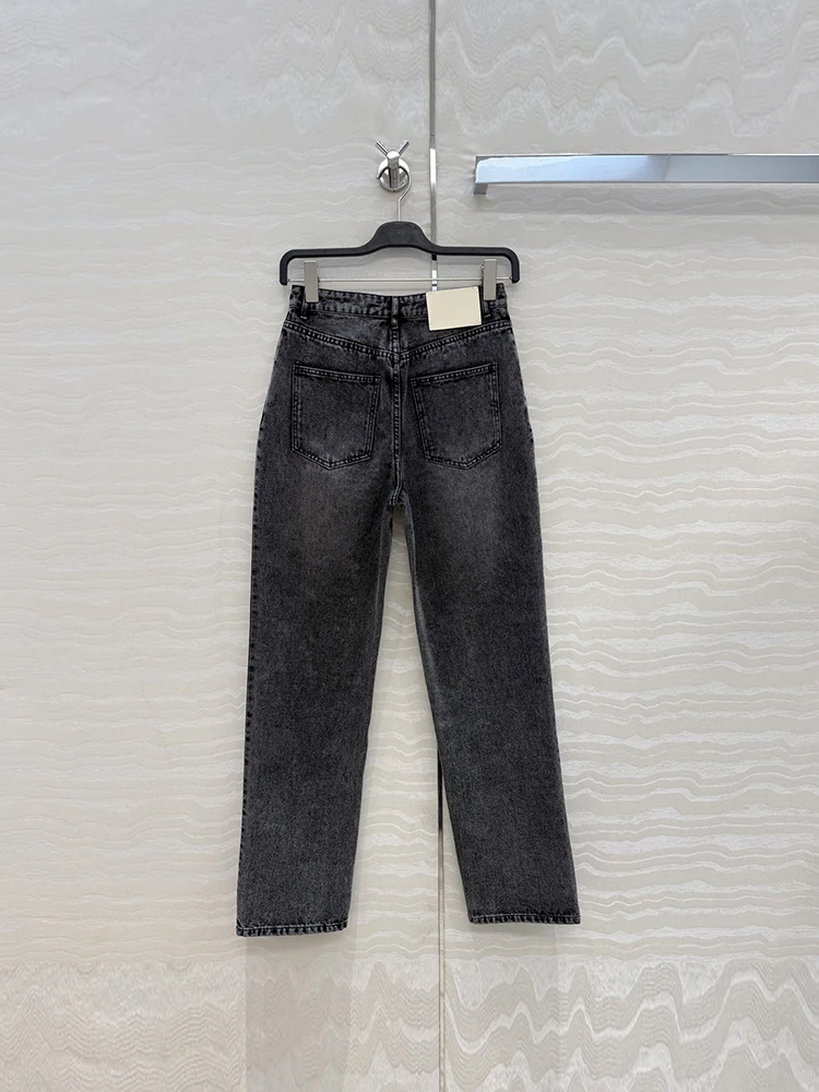 Spring Summer Fashion Daily Casual Black Slim Straight Barrel Pencil Jeans Women's Middle Waist Multi Pocket Mill White Trousers