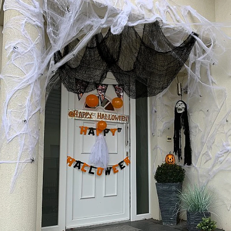 2M/4M Halloween-Dekorationen, schwarzes gruseliges Gaze-Tuch, Fenster, Tisch, Tür, Netz, gruseliges Kostüm, Party, Spukhaus, Wand, DIY-Dekoration – Detail 18