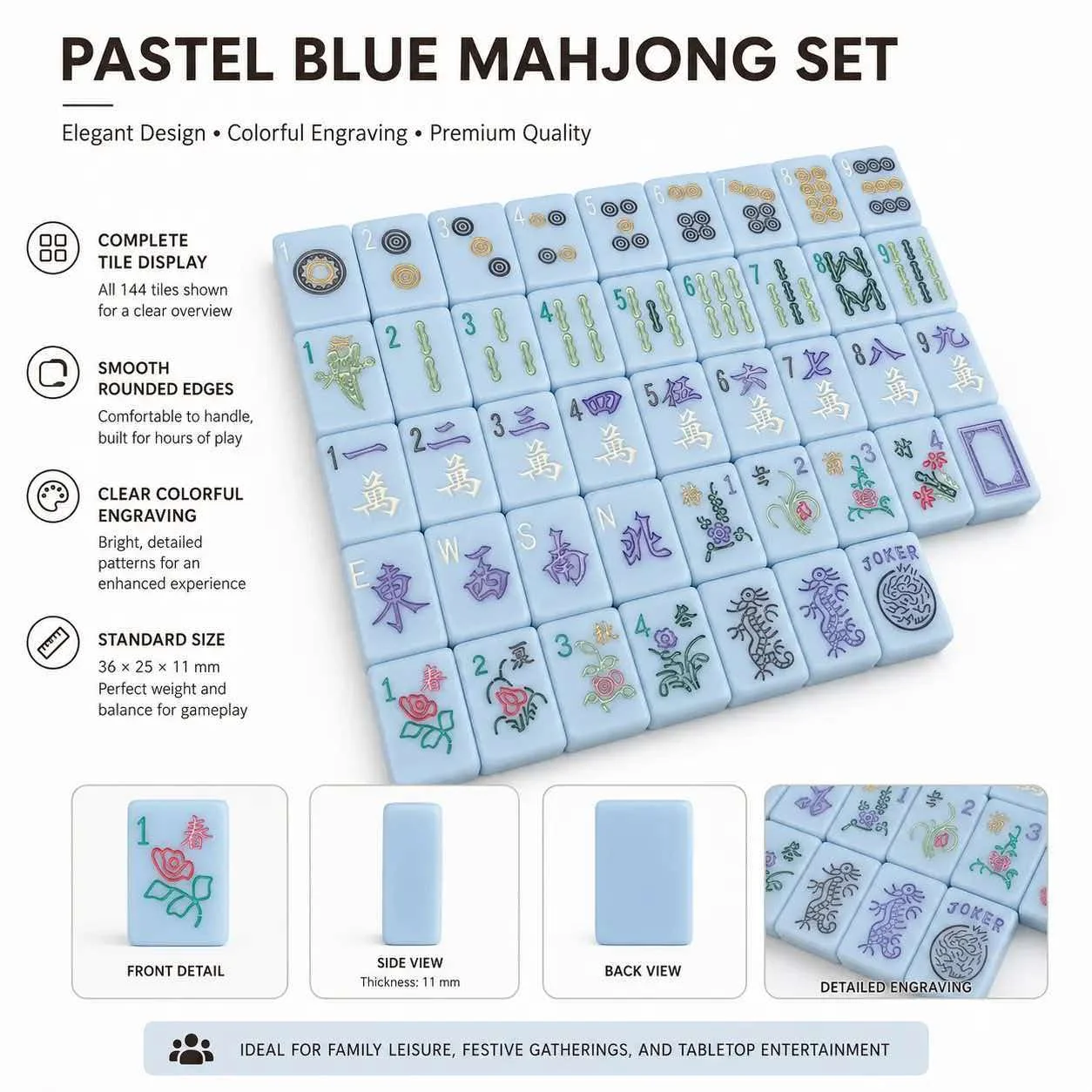 Classic Pastel Blue Mahjong Set American Style Acrylic Mah Jongg 160 Pieces Rounded Edge Table Game Christmas Gift