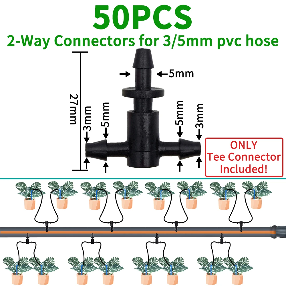 WUJIE 20PCS Barbed 3/5mm Hose Straight Quick Connector Drip Irrigation Garden w/ 2-Way 4-Way Hose Splitter Joint Cross Connector