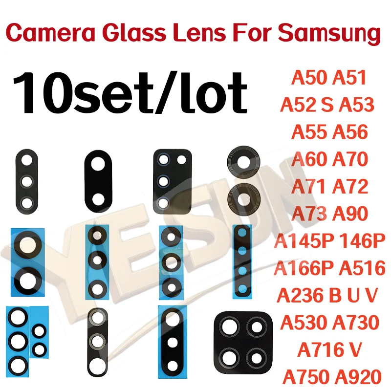 Kit com 10 Lentes de Câmera para Samsung A50 A51 52 S 53 54 55 56 60 70 71 72 73 90 A145P 146P 166P 236 B U V A516 530 730 A716 V A750 920