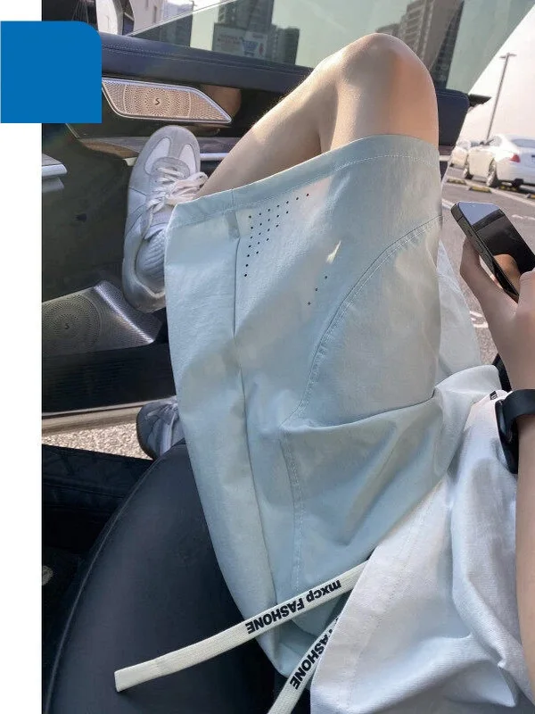 

Дышащие шорты из ледяного шелка для мужчин: свободные, прямые, спортивные, летние, тонкие, с охлаждающим эффектом, средней длины