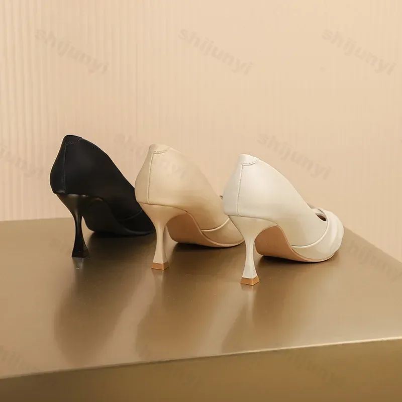 High Heeled Shoes for Women 2025 New Pointed Toe Gentle White Working Shoes Spring and Autumn Single Shoes 40 Zapatos De Mujer