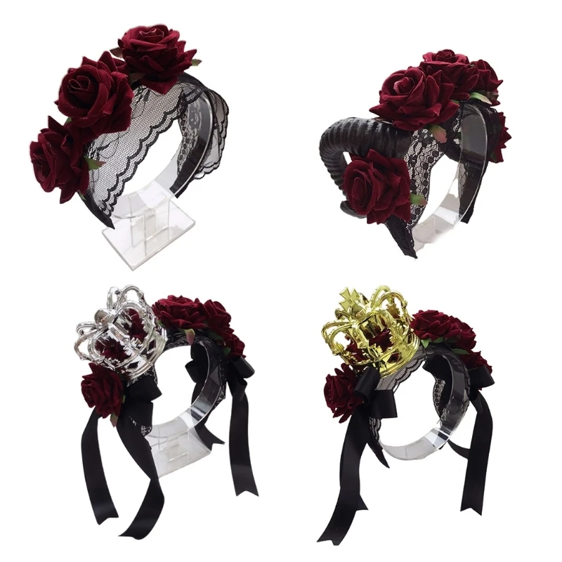 

Лента с бантом, искусственный овечий рог, Кружевная повязка для волос, головной убор для косплея, одежда для Хэллоуина, готический головной убор, товары для вечеринки