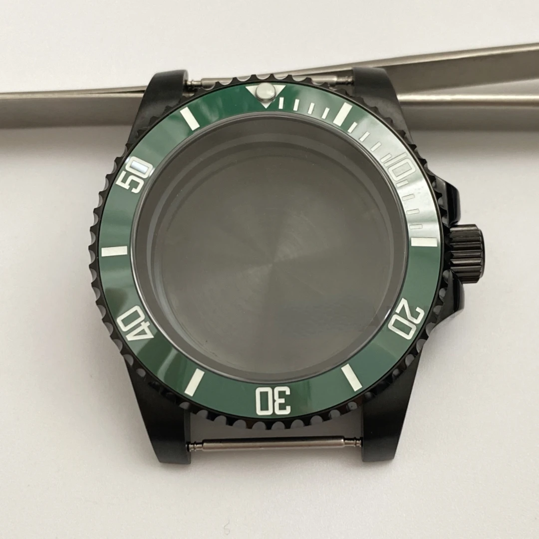 NH36 블랙 케이스 8215 SUB 전기 도금 사파이어 유리, 스테인레스 스틸용 달력 없음, NH35 NH36 8215 무브먼트에 적합, 40mm