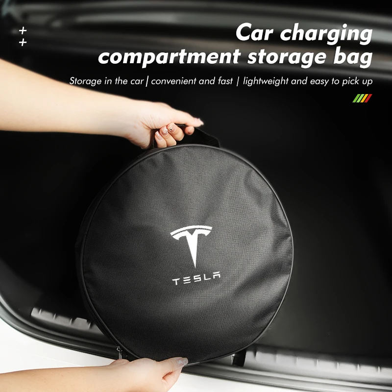 EV Car Charger Cable Bag Rechargeable Gun Storage Organizer For Tesla Model Y 3 S X Roadster Bonina