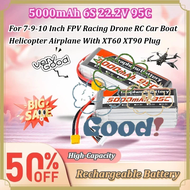 6S Lipo Battery 22.2V 5000Mah - For 7-9-10 Inch FPV Racing Drone